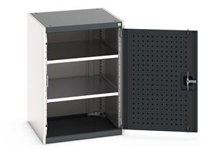 Heavy Duty Bott cubio cupboard with perfo panel lined hinged doors. 650mm wide x 650mm deep x 900mm high with 2 x100kg capacity shelves.... Bott Industial Tool Cupboards with Shelves